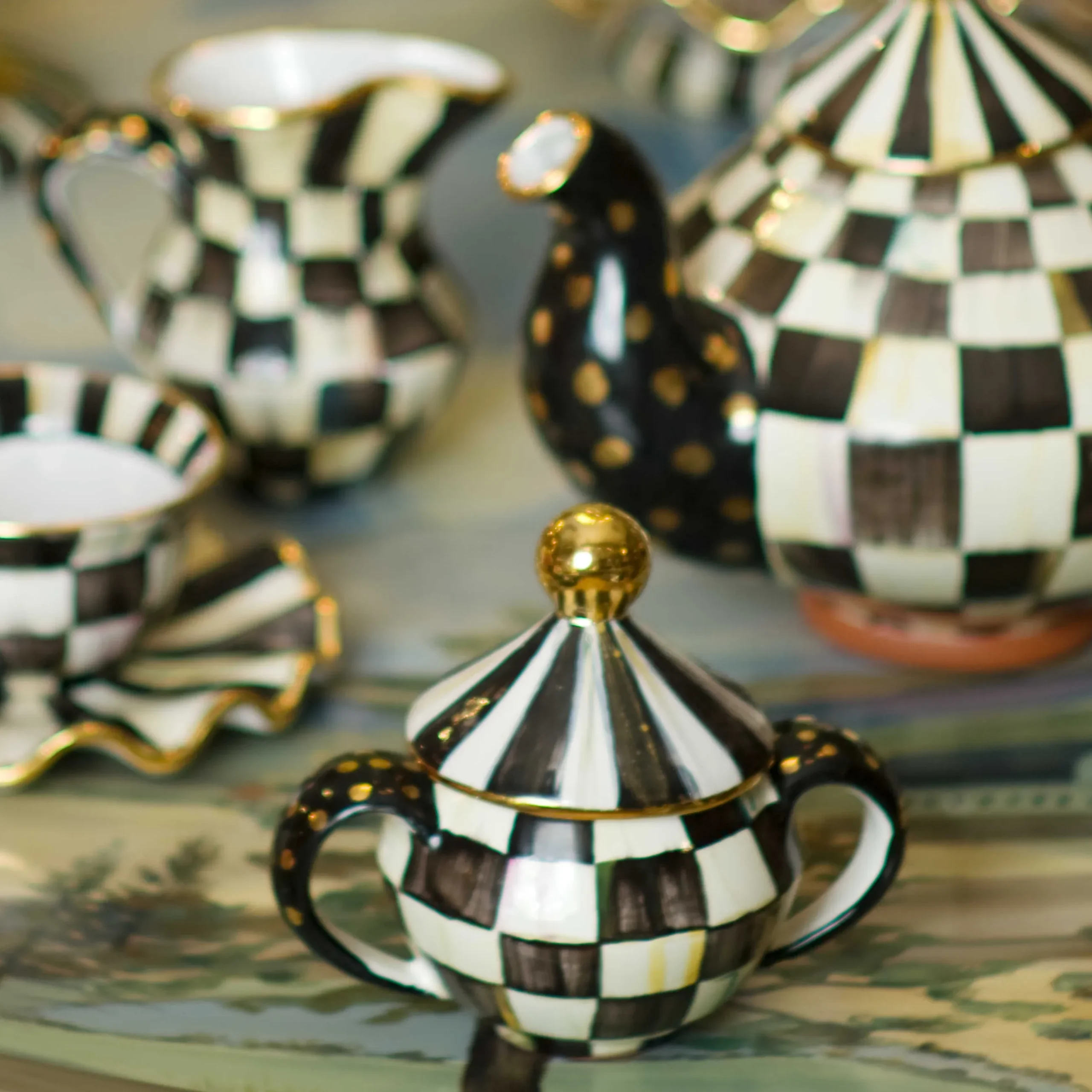 Hot MacKenzie-Childs Courtly Check Sugar Bowl With Lid