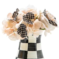 New MacKenzie-Childs Courtly Check Tall Vase & Bouquet Set