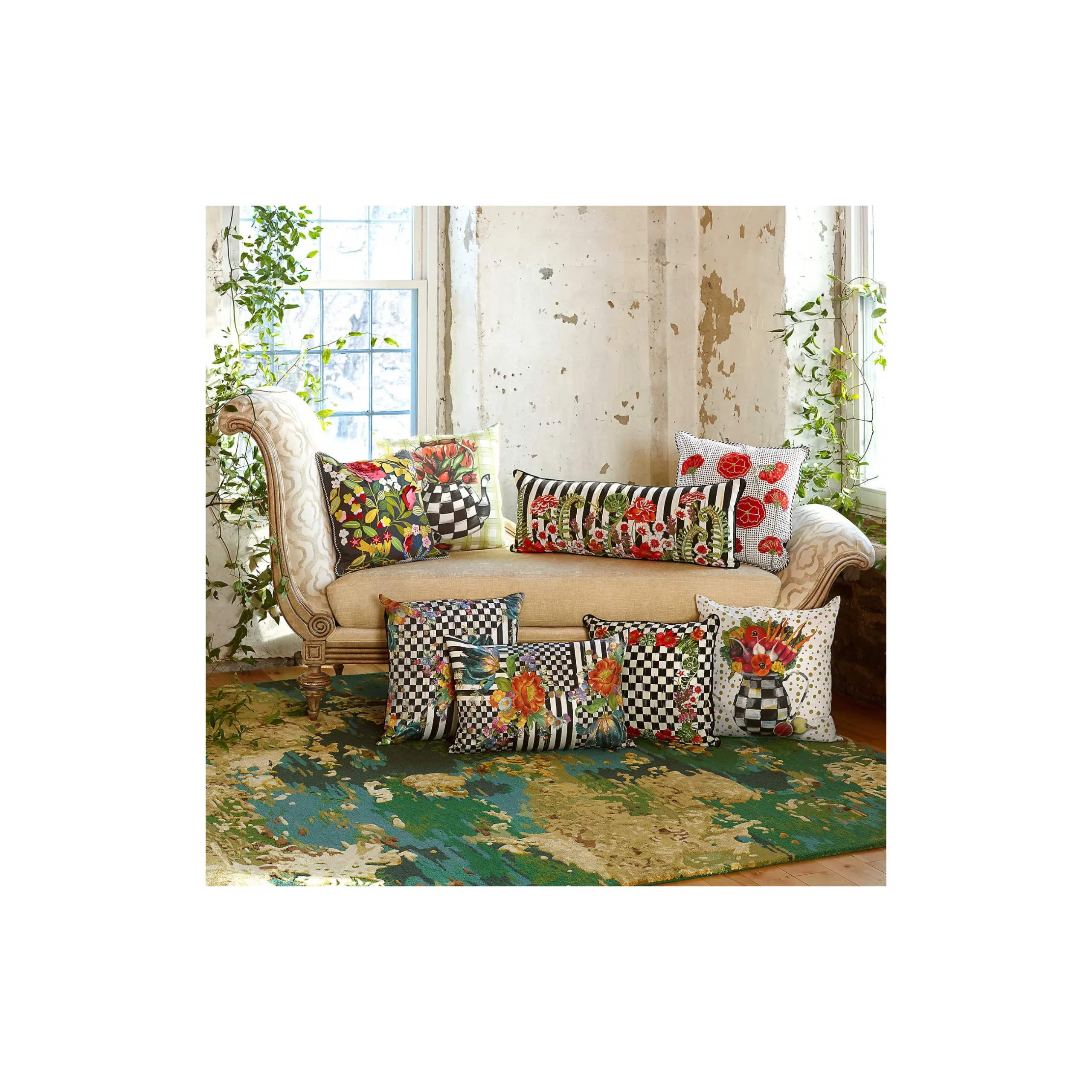 Hot MacKenzie-Childs Courtly Flower Market Lumbar Pillow
