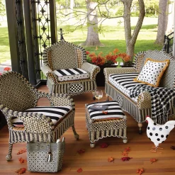 Discount MacKenzie-Childs Courtyard Outdoor Ottoman Cushion - Bathing Hut