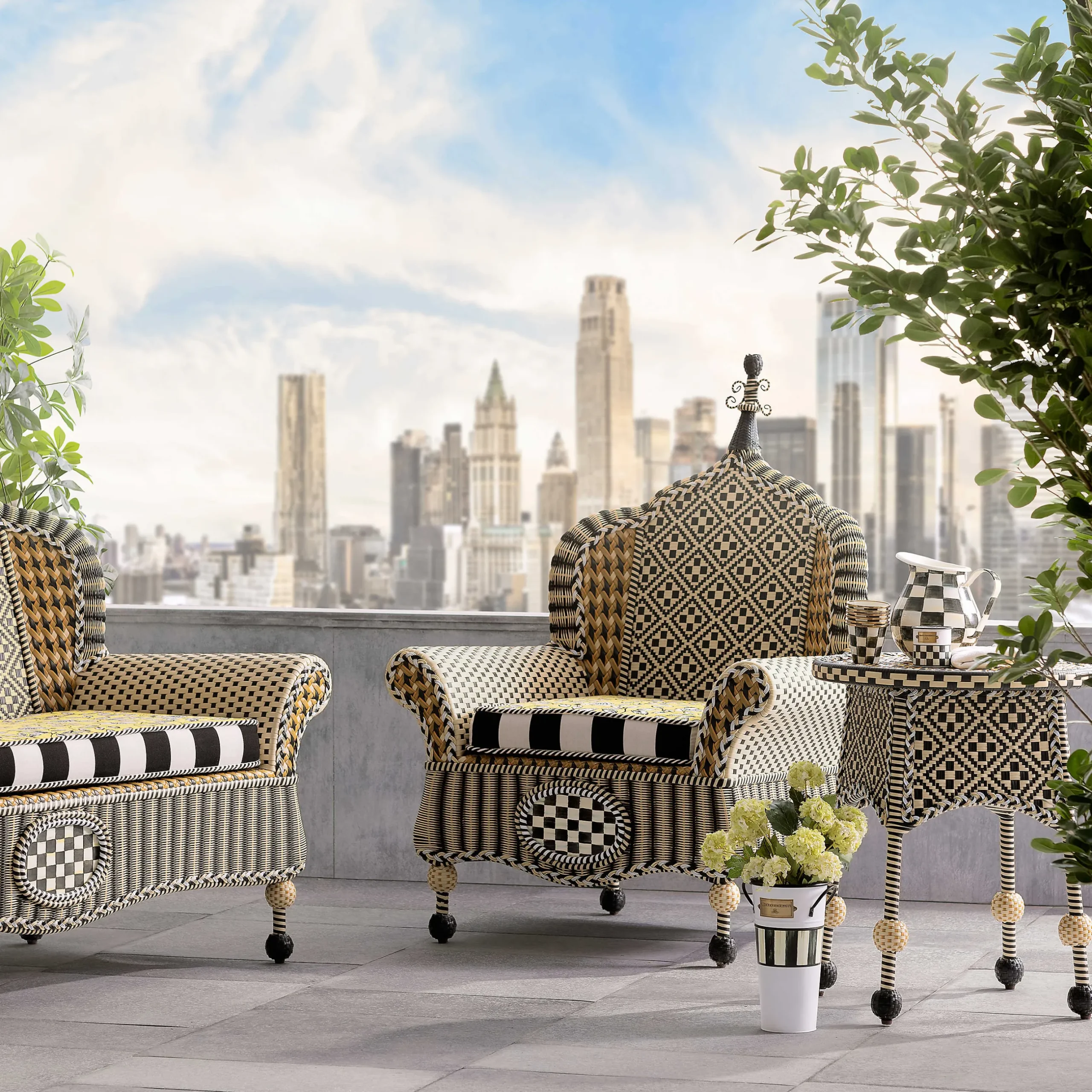 Best MacKenzie-Childs Courtyard Outdoor Wing Chair - Queen Bee