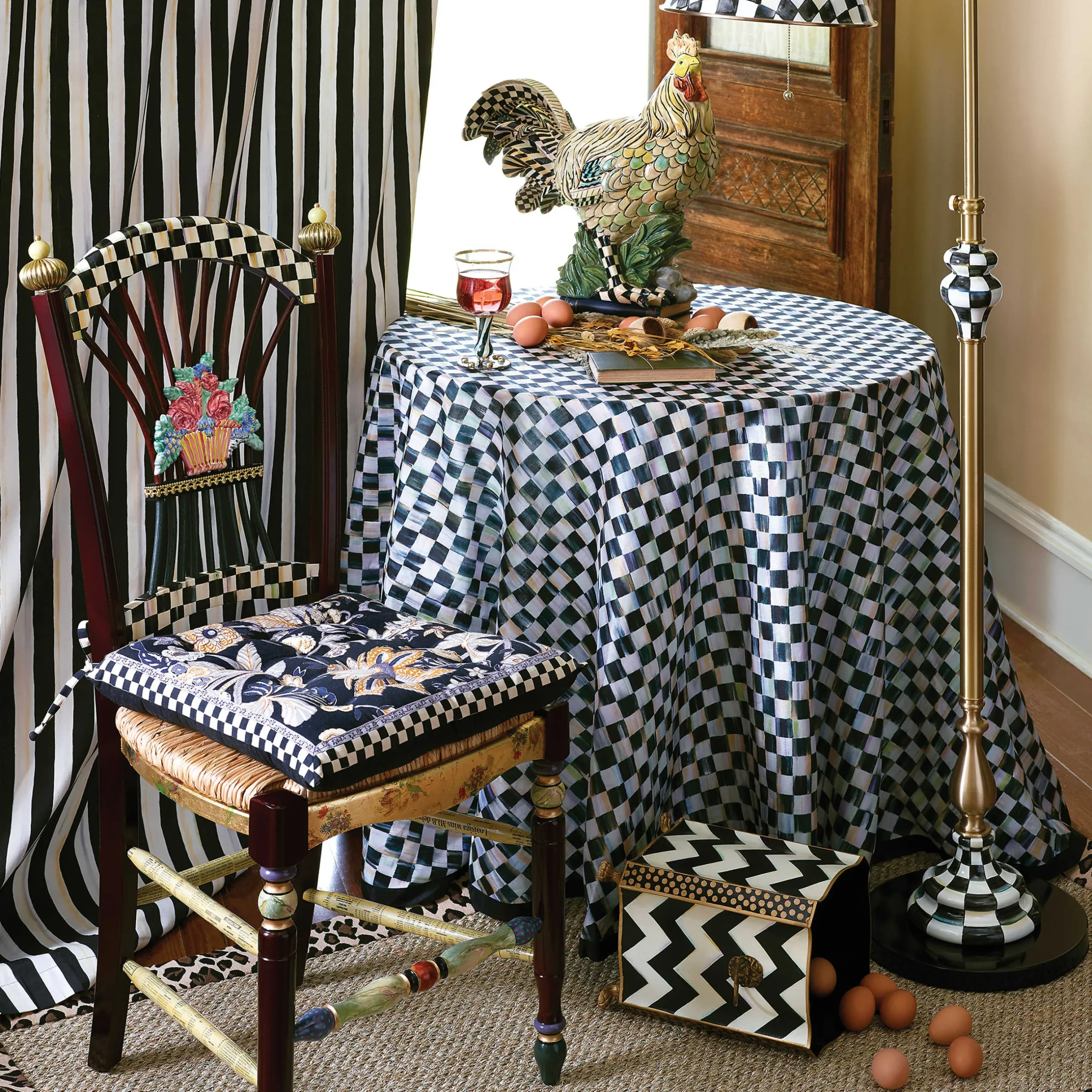 Clearance MacKenzie-Childs Dark Flower Basket Side Chair
