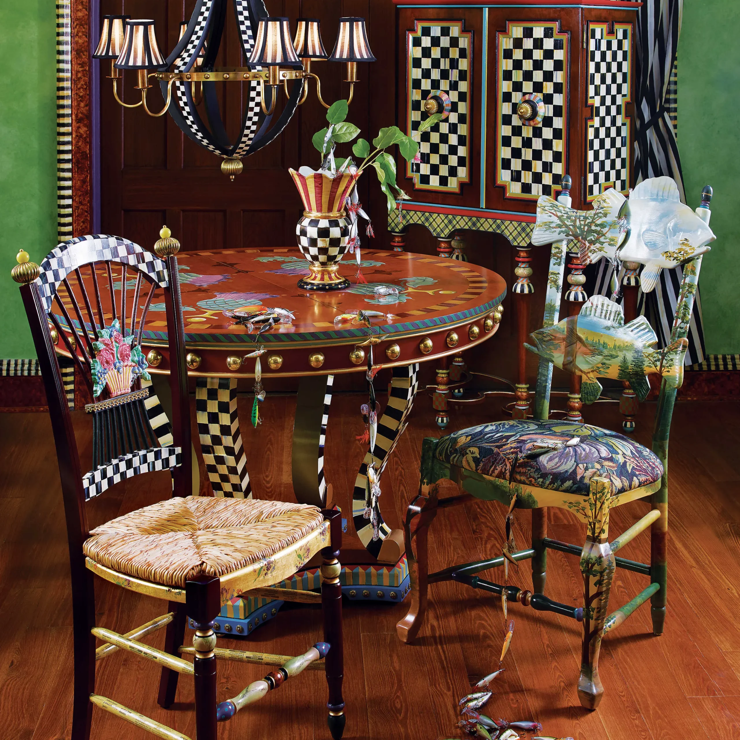 Clearance MacKenzie-Childs Dark Flower Basket Side Chair