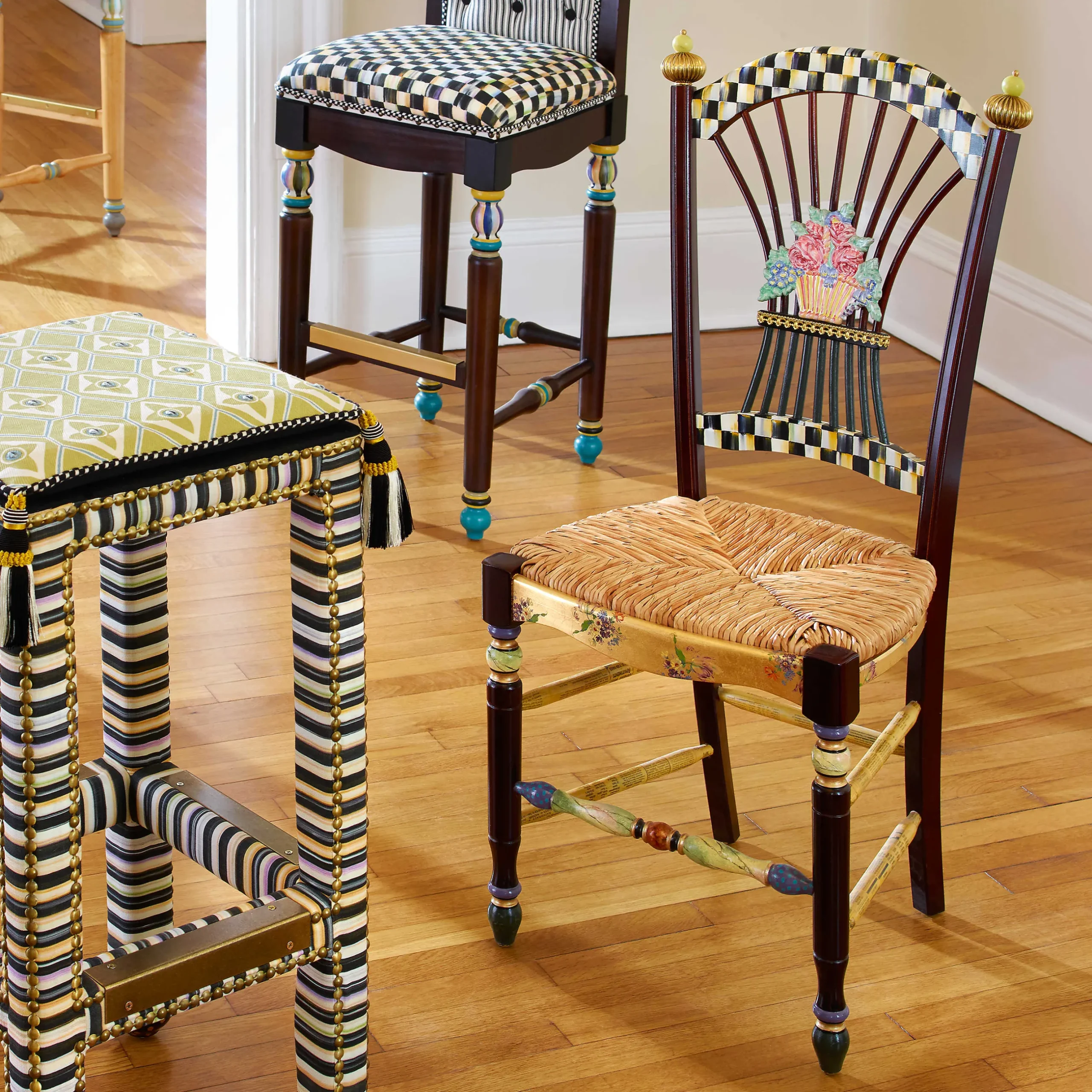 Clearance MacKenzie-Childs Dark Flower Basket Side Chair