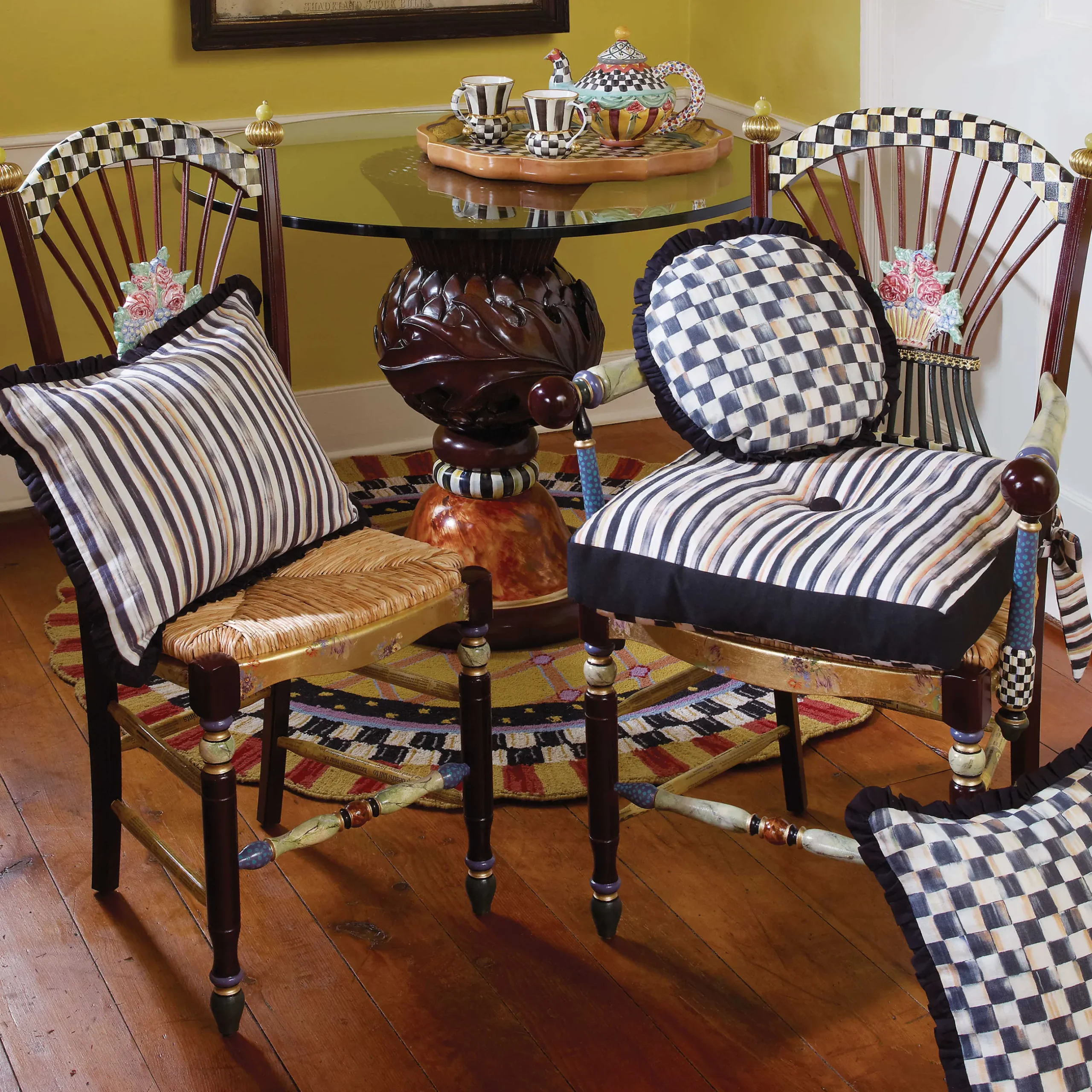 Clearance MacKenzie-Childs Dark Flower Basket Side Chair