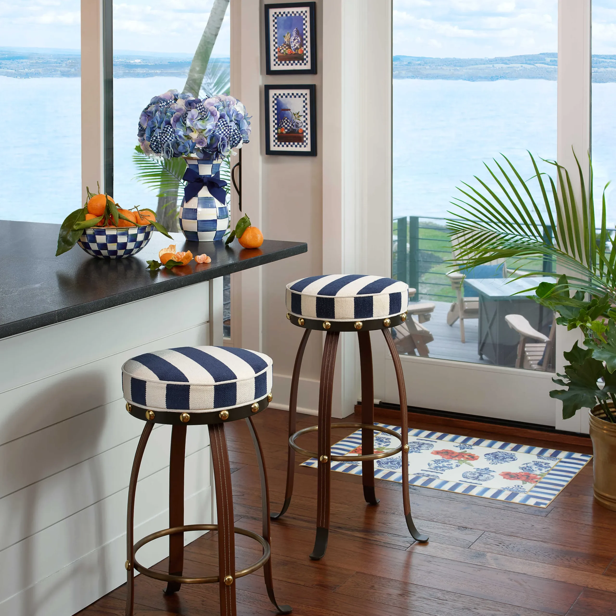 MacKenzie-Childs Flatiron Bar Stool - Navy