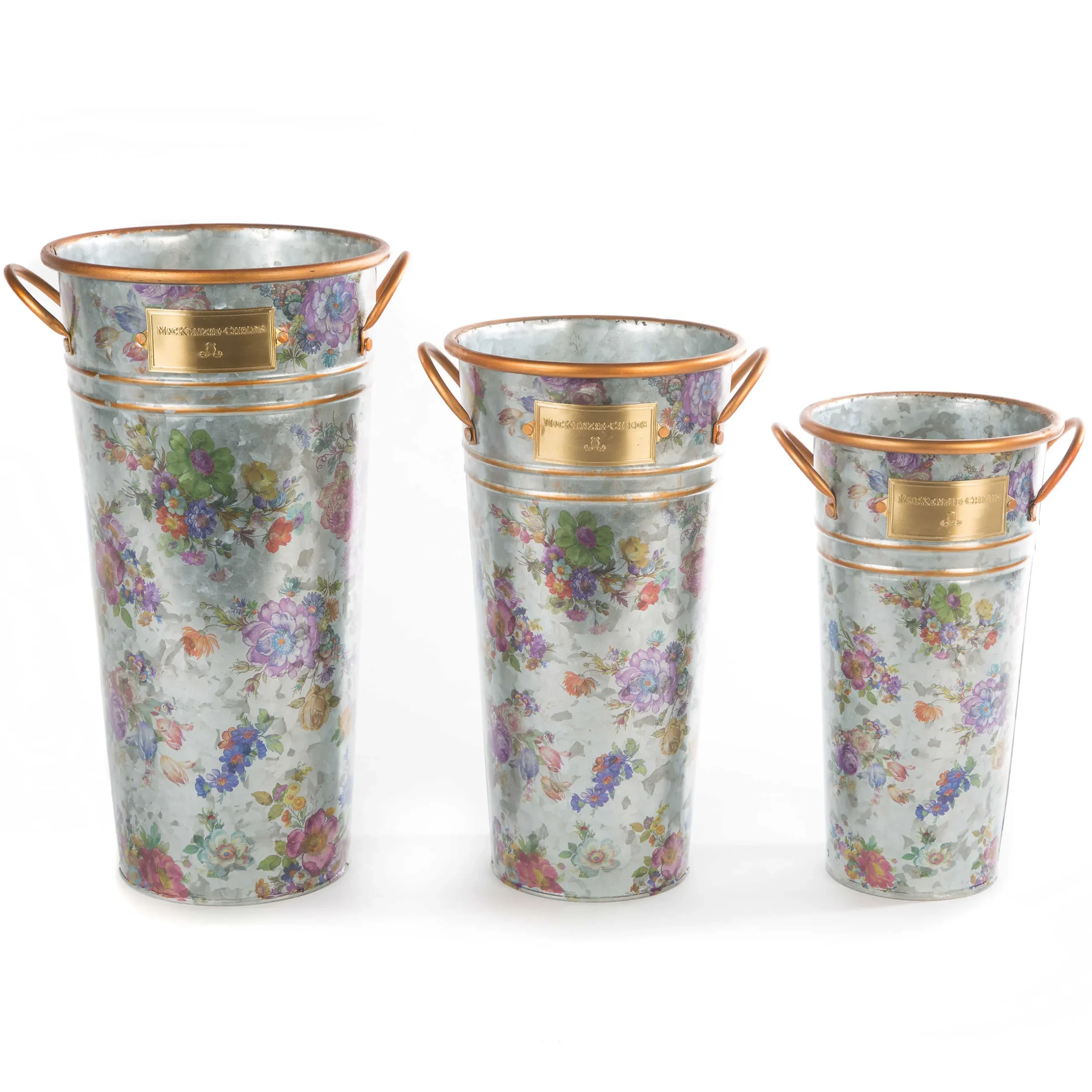 New MacKenzie-Childs Flower Market Galvanized Flower Buckets - Set Of 3