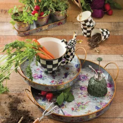 MacKenzie-Childs Flower Market Galvanized Herb Pots With Tray - Set Of 3