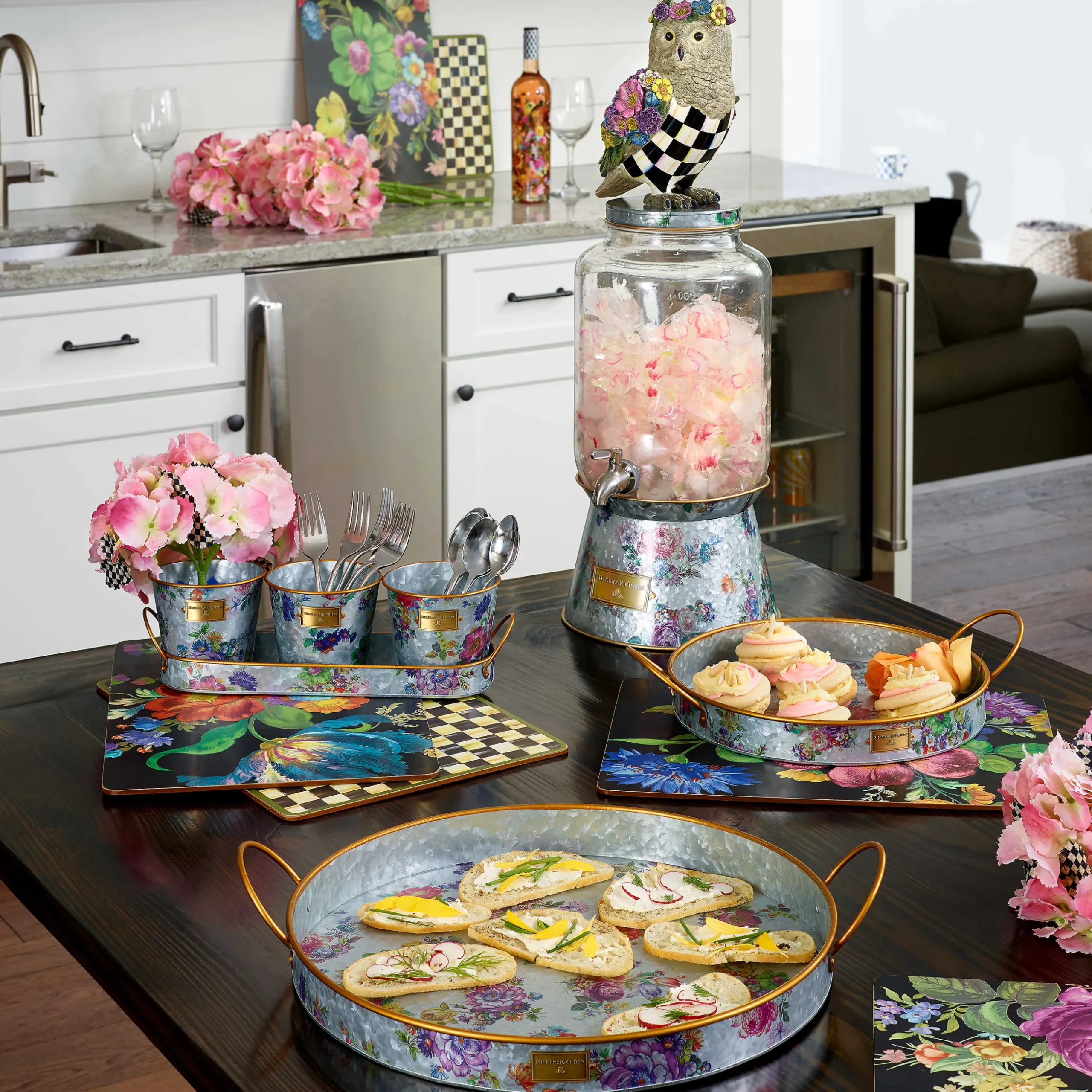 MacKenzie-Childs Flower Market Galvanized Serving Trays - Set Of 2