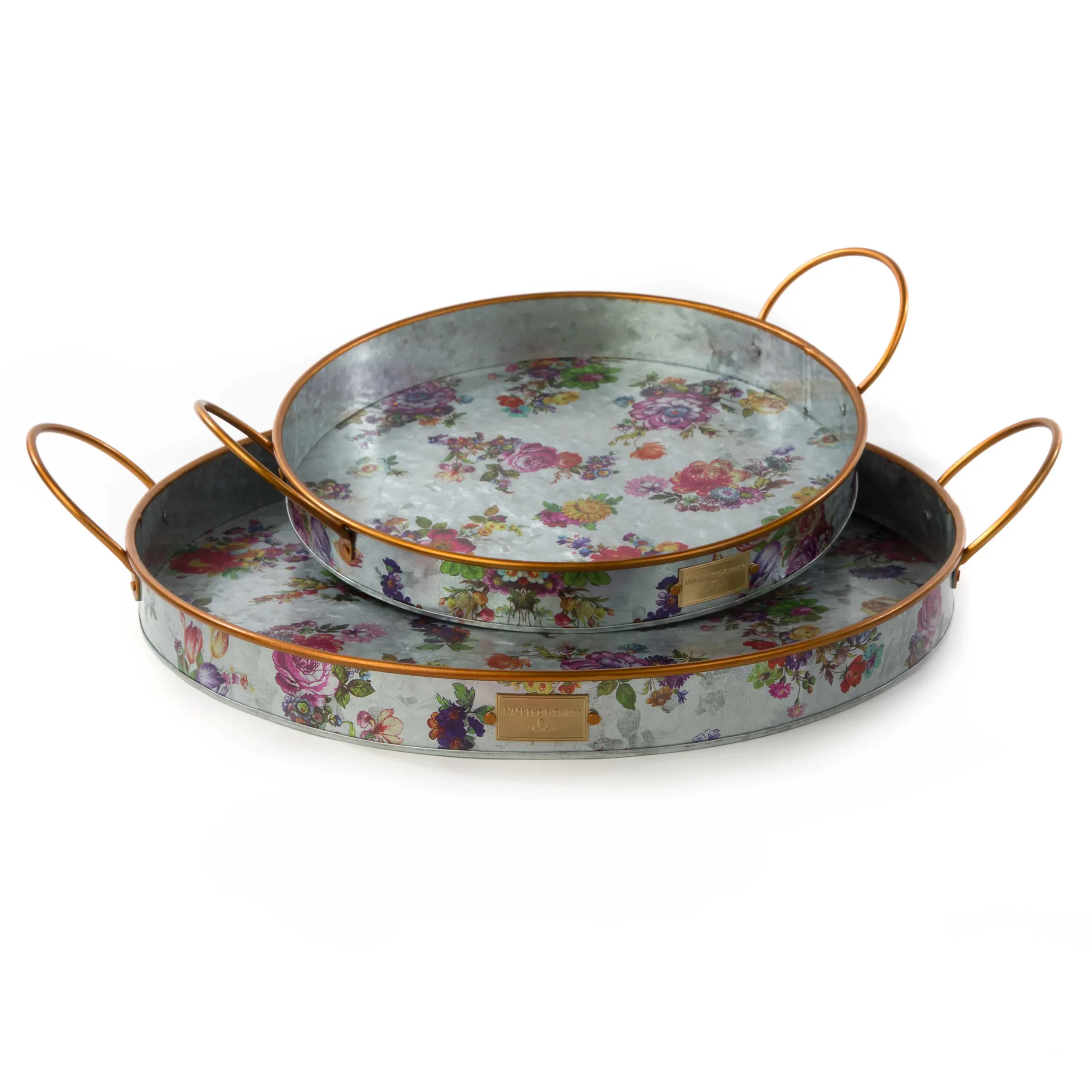 MacKenzie-Childs Flower Market Galvanized Serving Trays - Set Of 2
