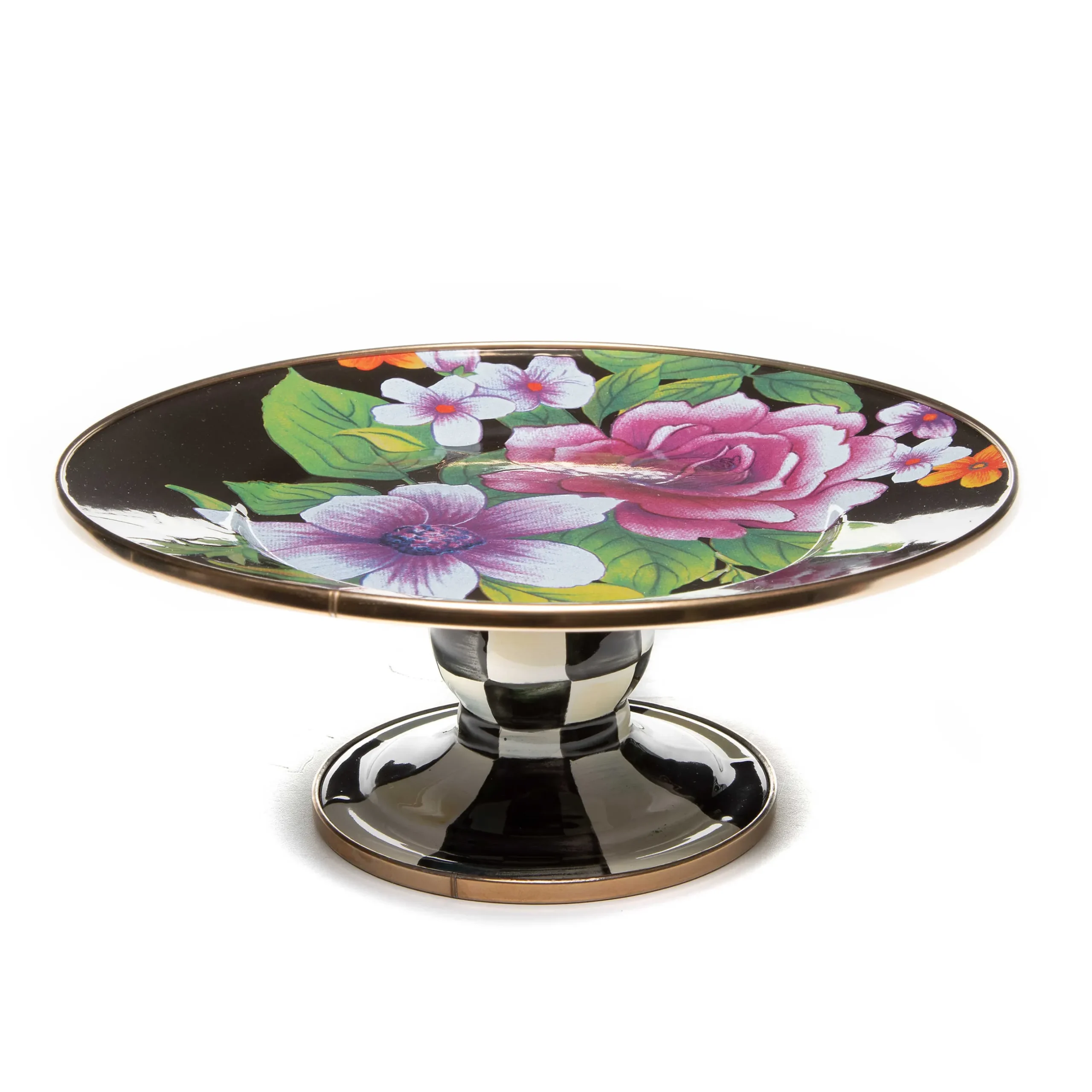 New MacKenzie-Childs Flower Market Mini Pedestal Platter - Black