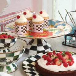 MacKenzie-Childs Flower Market Pedestal Platter - White