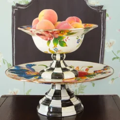 MacKenzie-Childs Flower Market Pedestal Platter - White