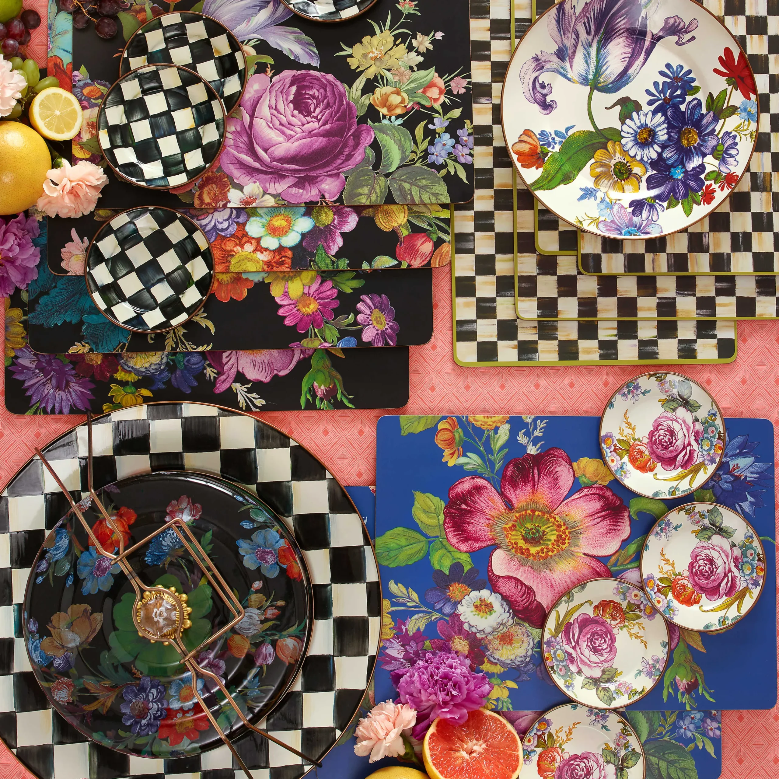 MacKenzie-Childs Flower Market Placemats - Black - Set Of 4