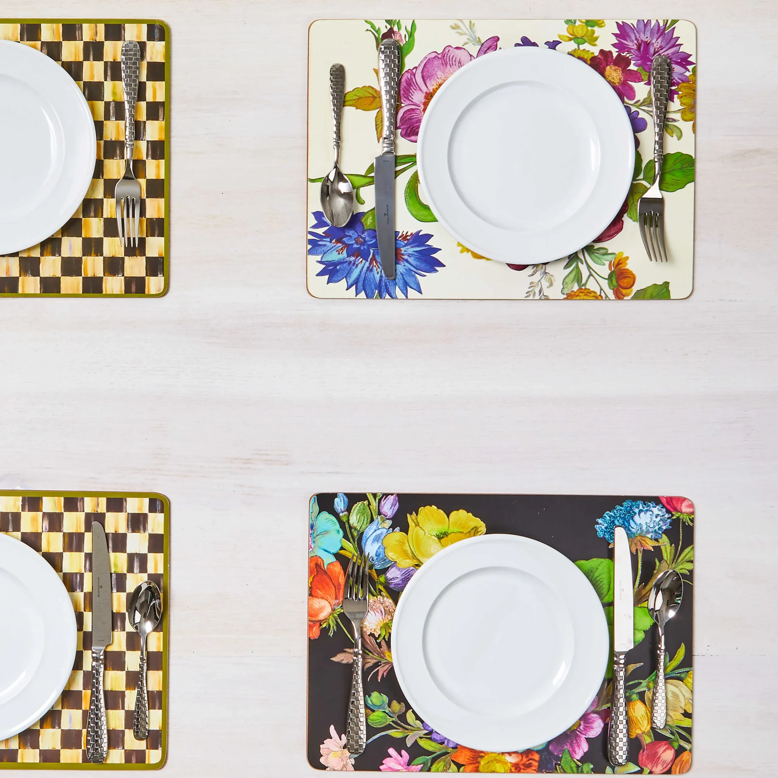 New MacKenzie-Childs Flower Market Placemats - White - Set Of 4