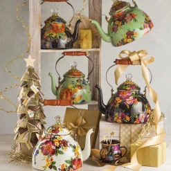 MacKenzie-Childs Flower Market 3 Quart Tea Kettle - Green