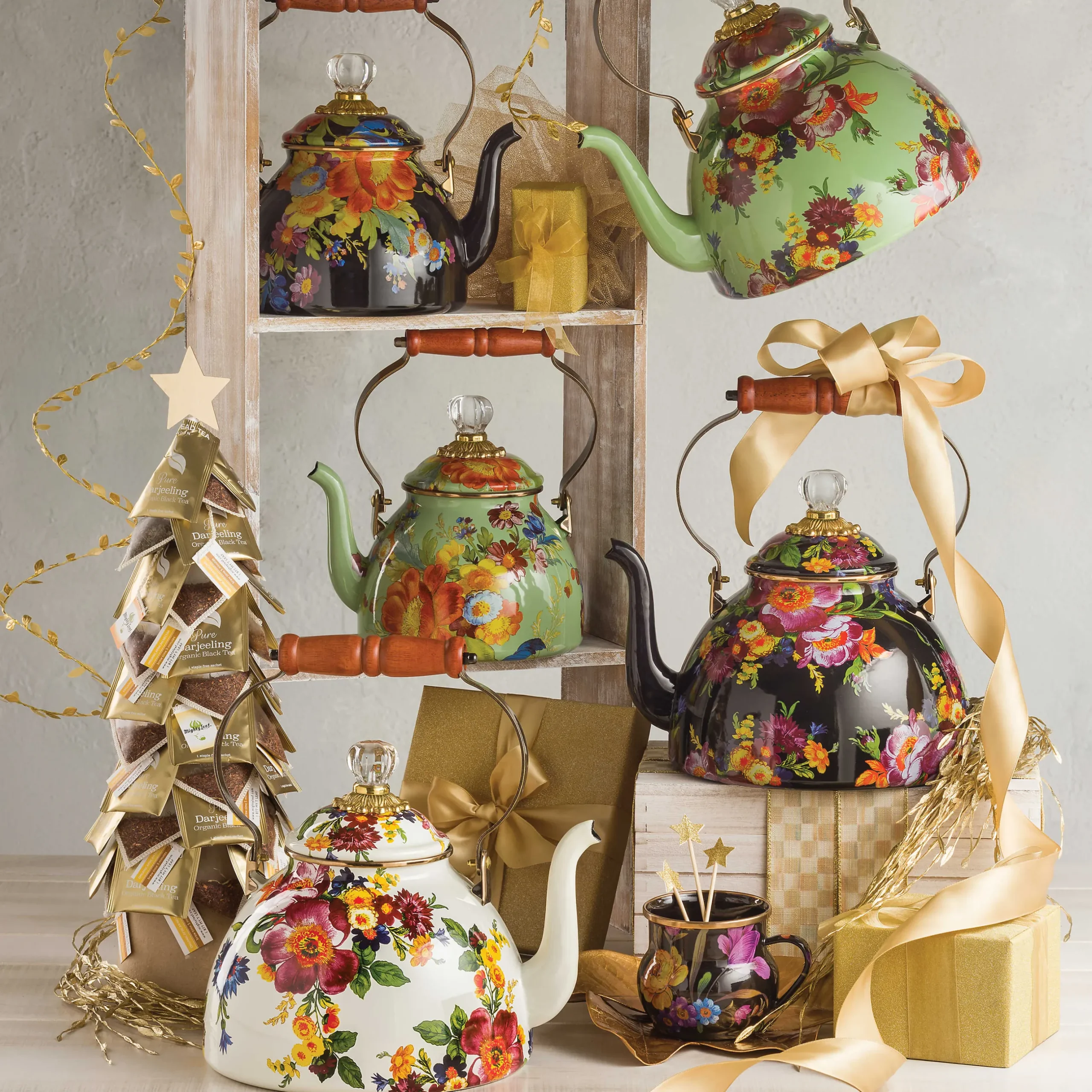MacKenzie-Childs Flower Market 2 Quart Tea Kettle - Black
