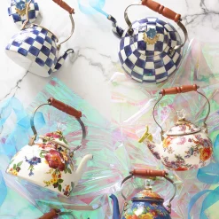 Clearance MacKenzie-Childs Flower Market 3 Quart Tea Kettle - White