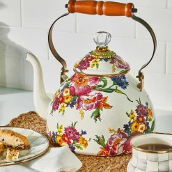 Clearance MacKenzie-Childs Flower Market 3 Quart Tea Kettle - White