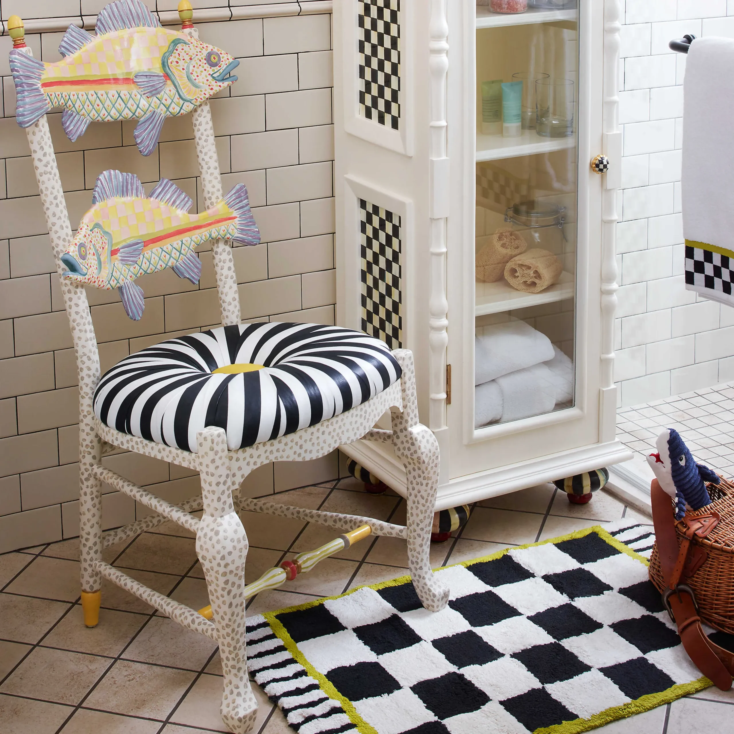 MacKenzie-Childs Freckle Fish Chair - Black & White Seat