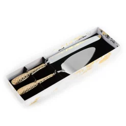 Discount MacKenzie-Childs Gold Check Cake Serving Set