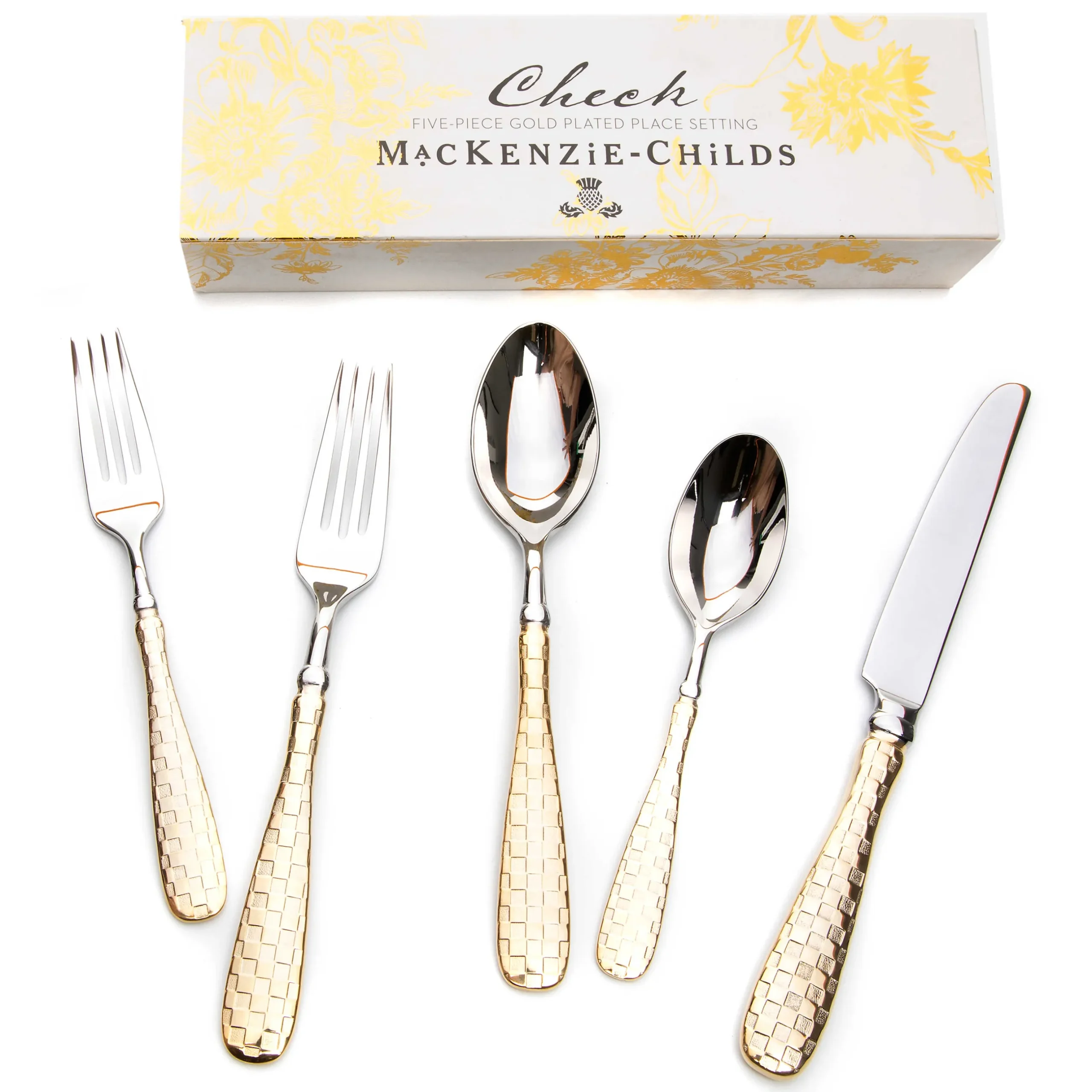 Outlet MacKenzie-Childs Gold Check Flatware - 5-Piece Place Setting