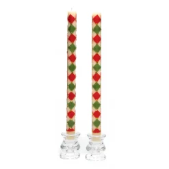 Best MacKenzie-Childs Harlequin Dot Dinner Candles - Red, Green, & Gold - Set Of 2