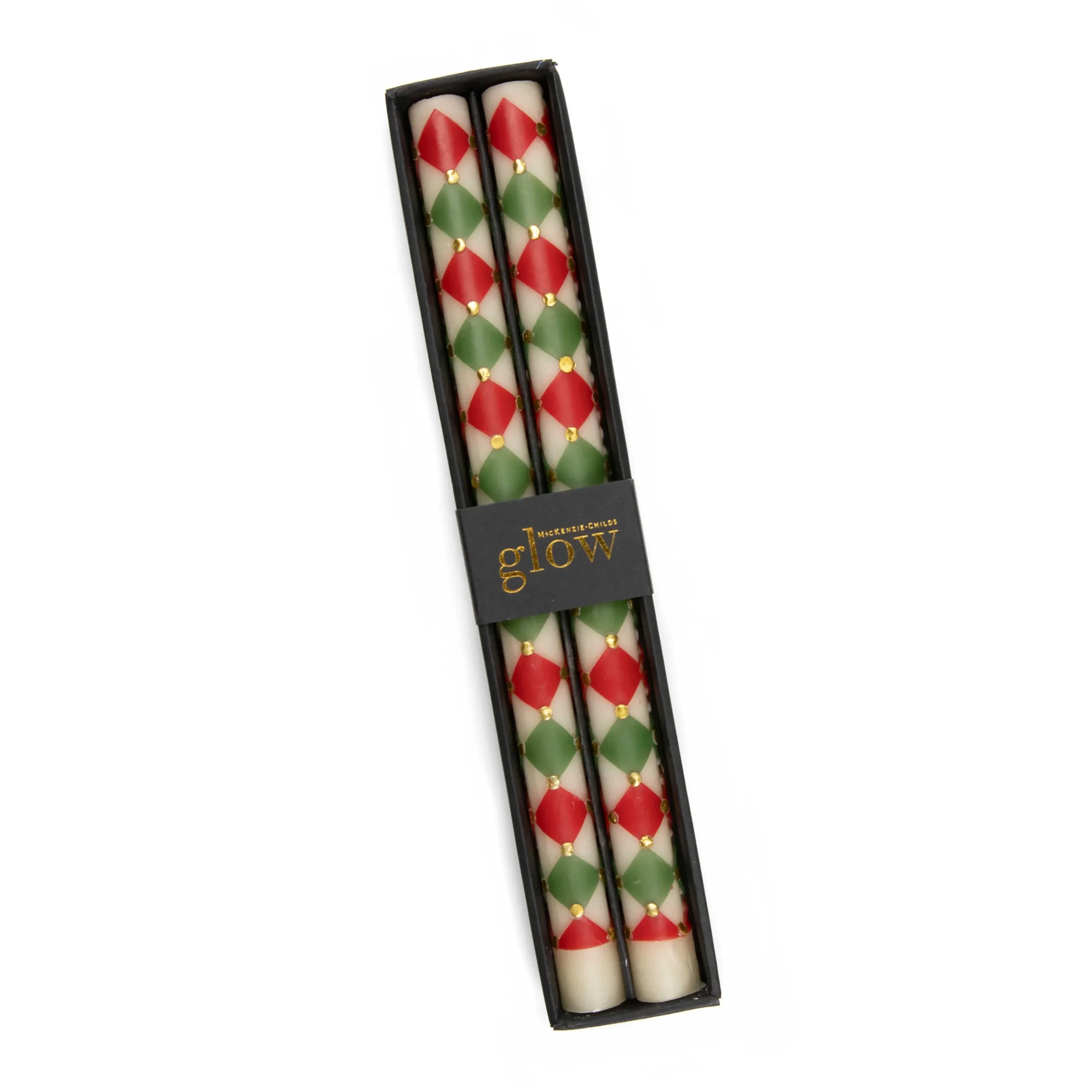 Best MacKenzie-Childs Harlequin Dot Dinner Candles - Red, Green, & Gold - Set Of 2