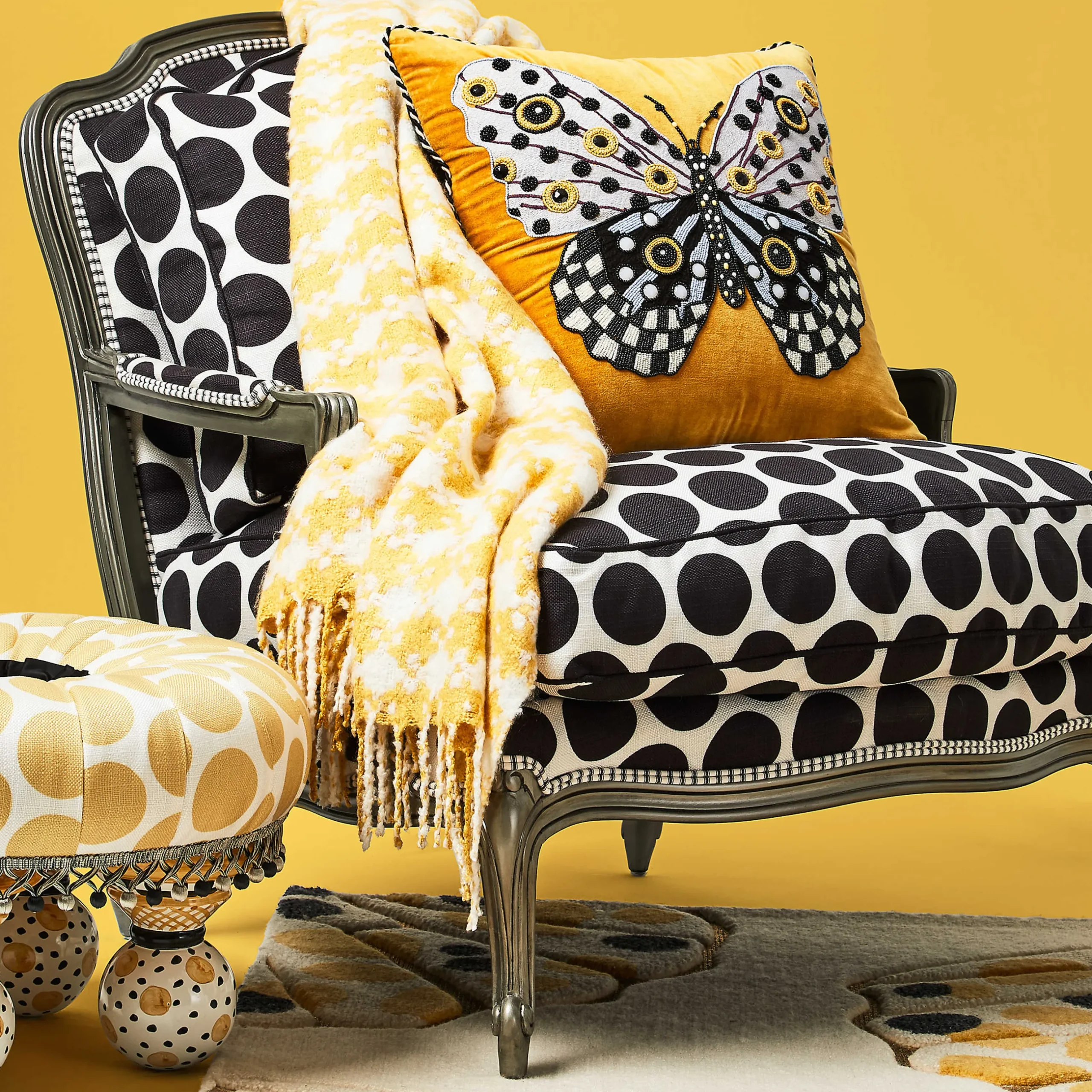 Discount MacKenzie-Childs Houndstooth Throw - Yellow And White