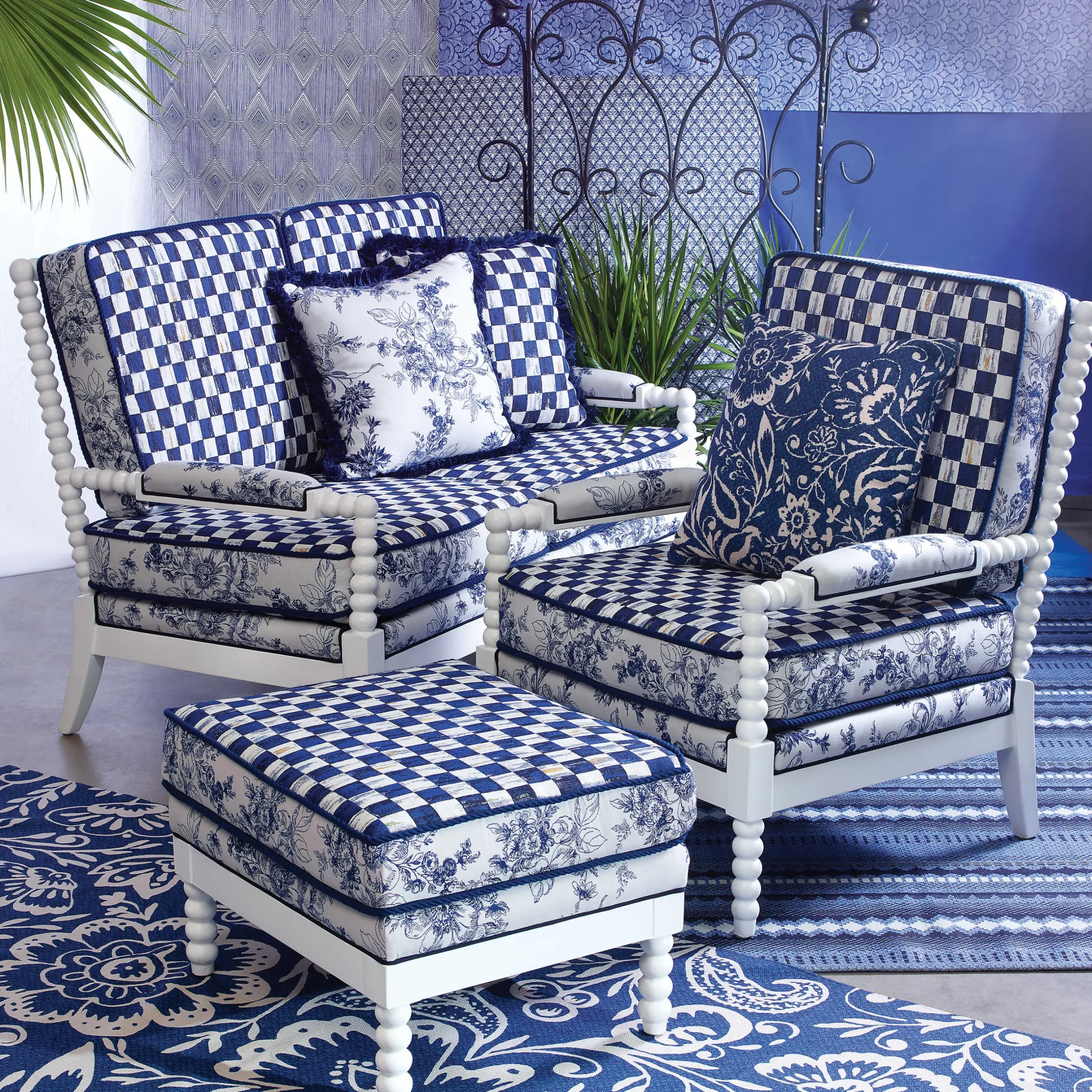 Hot MacKenzie-Childs Indigo Villa Outdoor Chair
