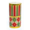 Clearance MacKenzie-Childs Jester Pillar Candle - Red, Green, & Gold - 6"