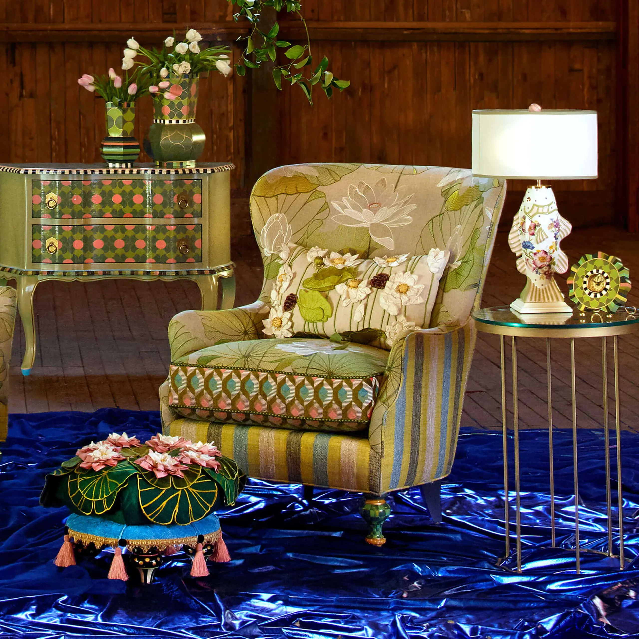 Outlet MacKenzie-Childs Lily Pond Wing Chair
