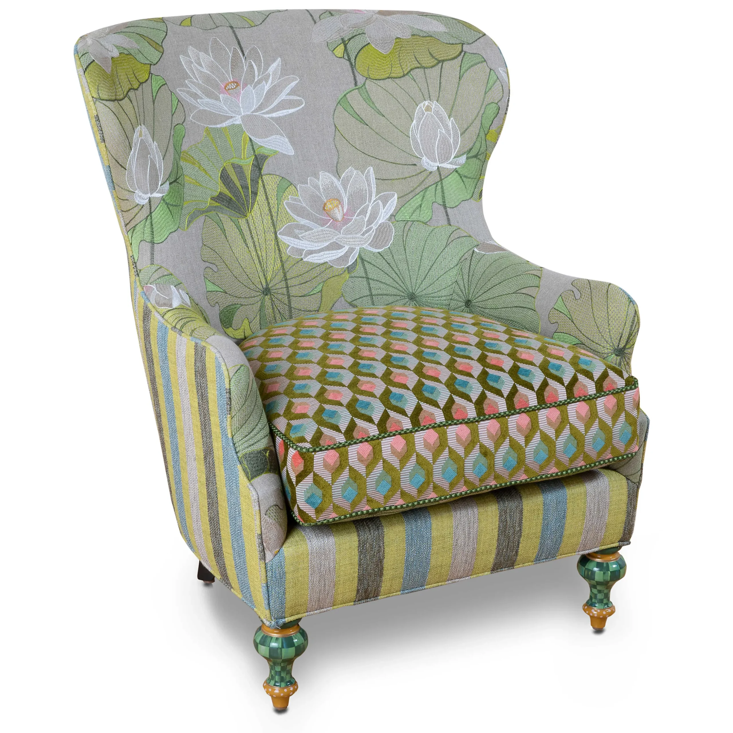 Outlet MacKenzie-Childs Lily Pond Wing Chair
