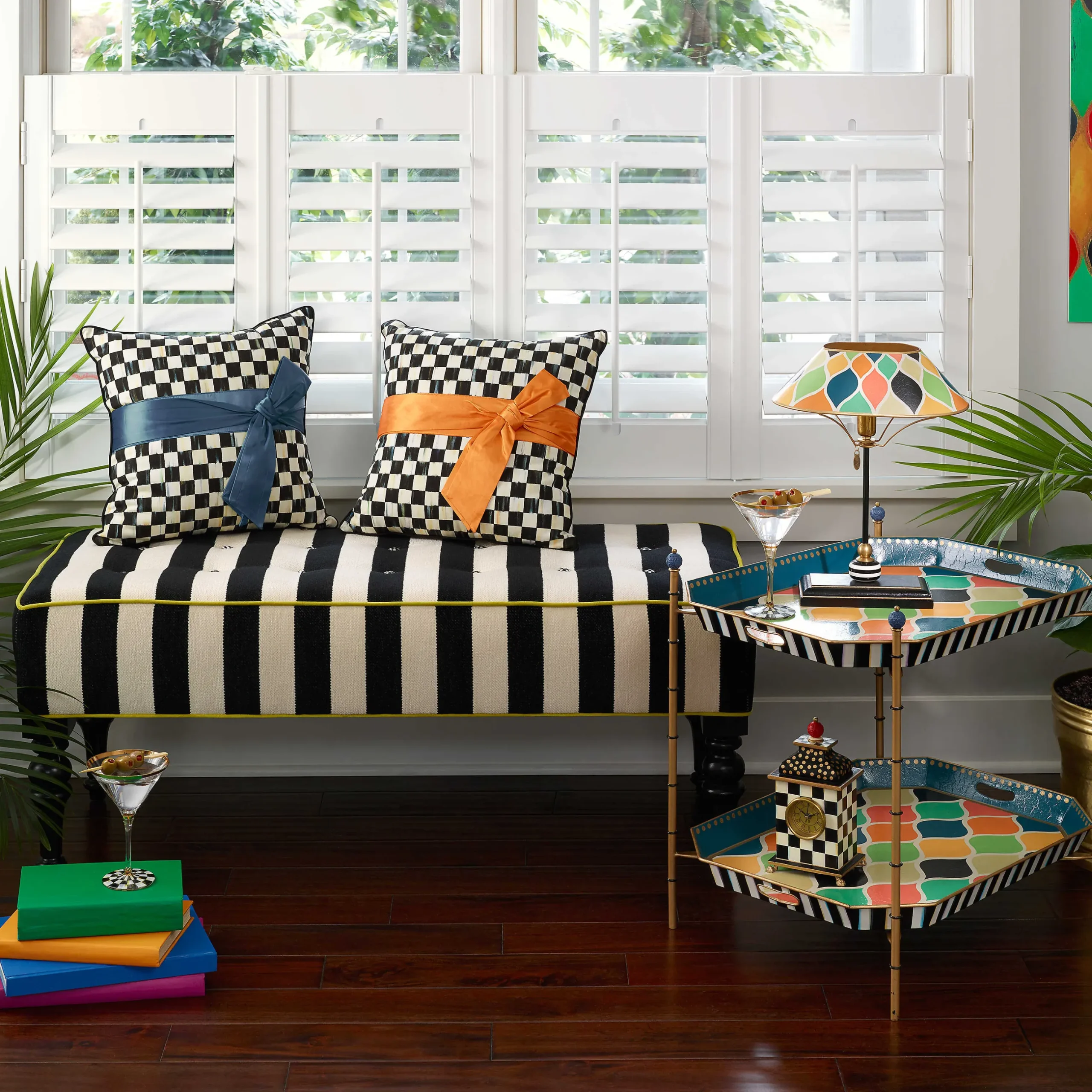 Best MacKenzie-Childs Marquee Bench - Chenille Black Stripe