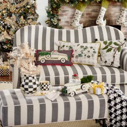 Hot MacKenzie-Childs Marquee Bench - Chenille Grey Stripe