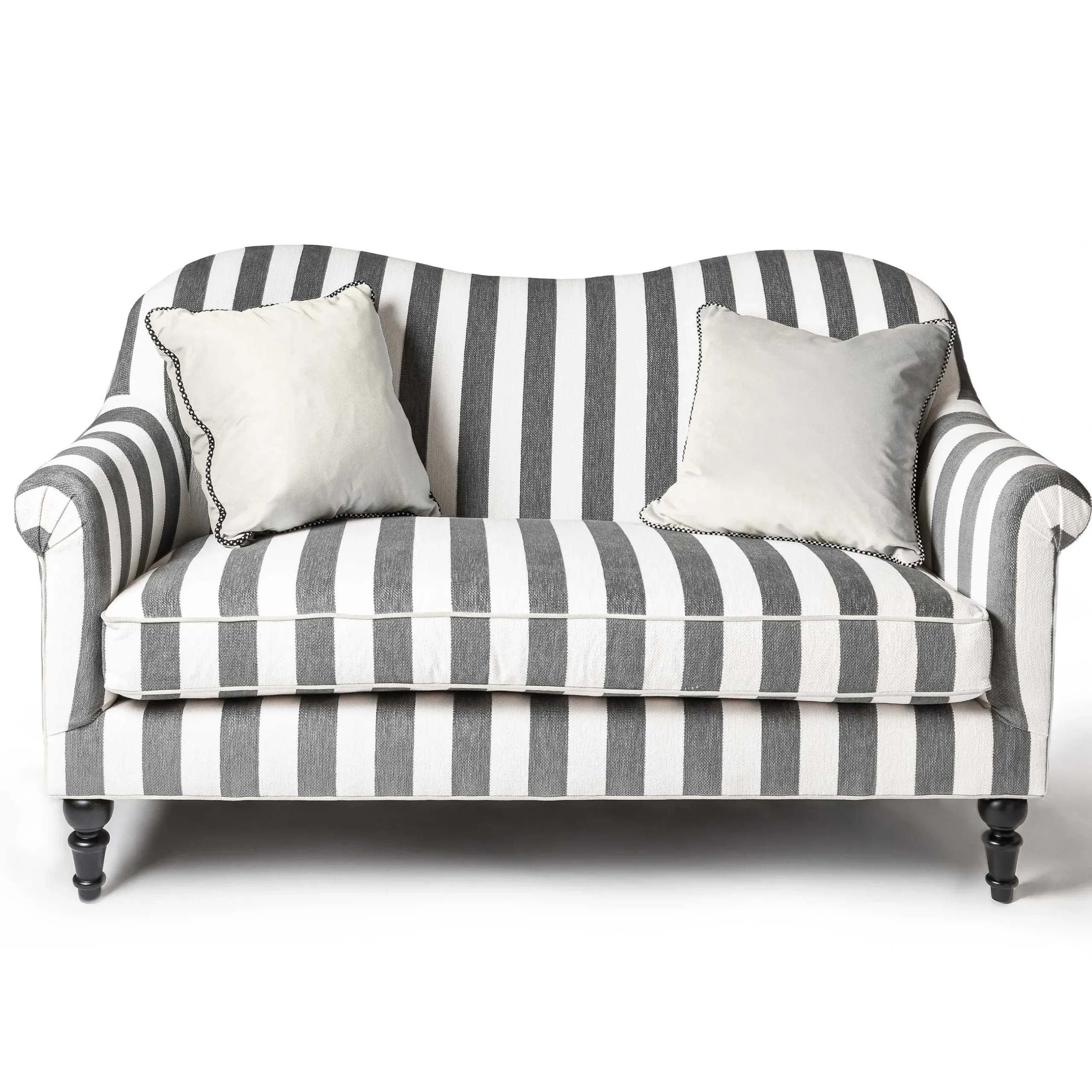 Clearance MacKenzie-Childs Marquee Loveseat - Chenille Grey Stripe