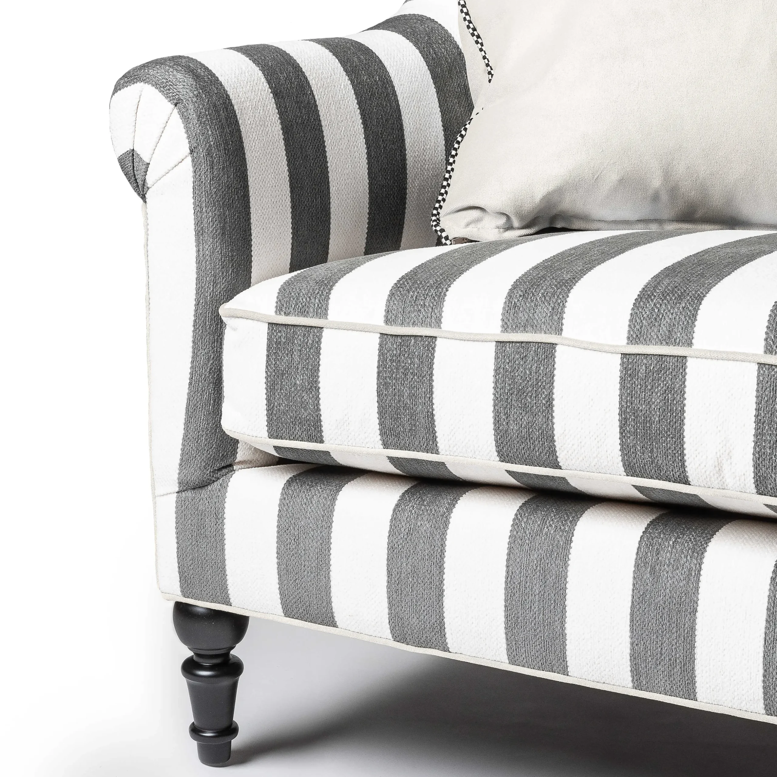 Clearance MacKenzie-Childs Marquee Loveseat - Chenille Grey Stripe
