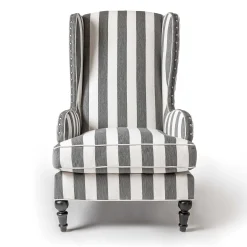 New MacKenzie-Childs Marquee Wing Chair - Chenille Grey Stripe