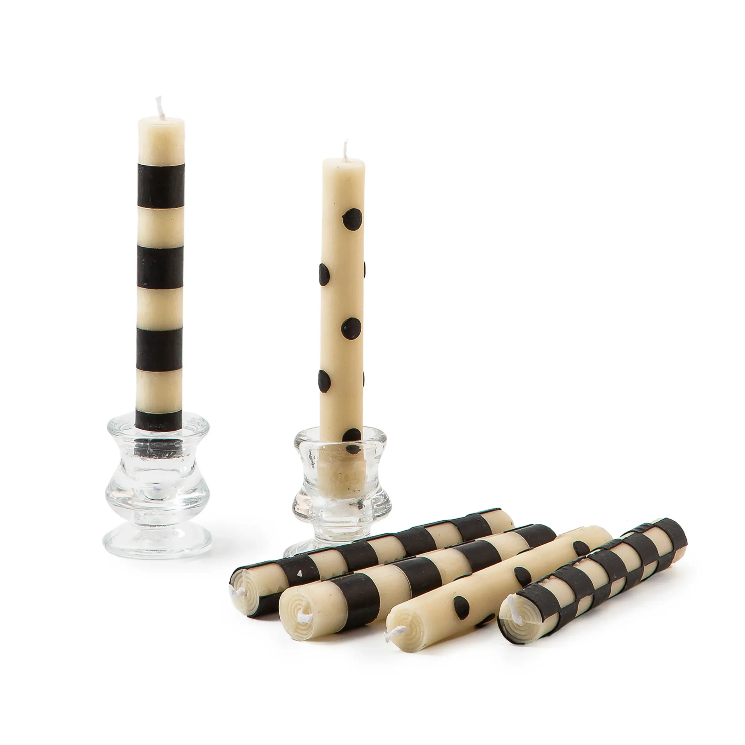 Clearance MacKenzie-Childs Mini Dinner Candles - Black & Ivory - Set Of 6