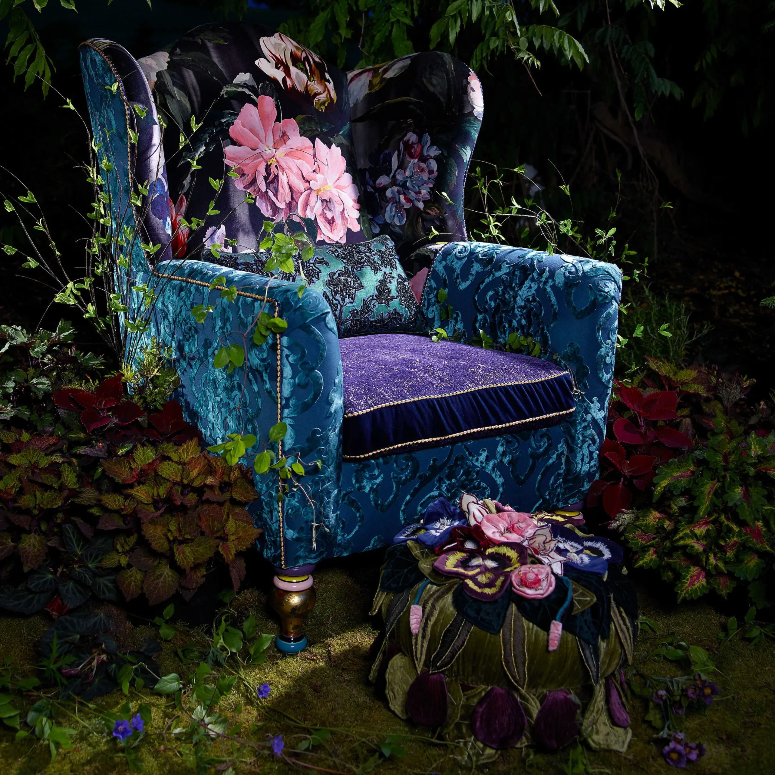 MacKenzie-Childs Moonlight Garden Footstool