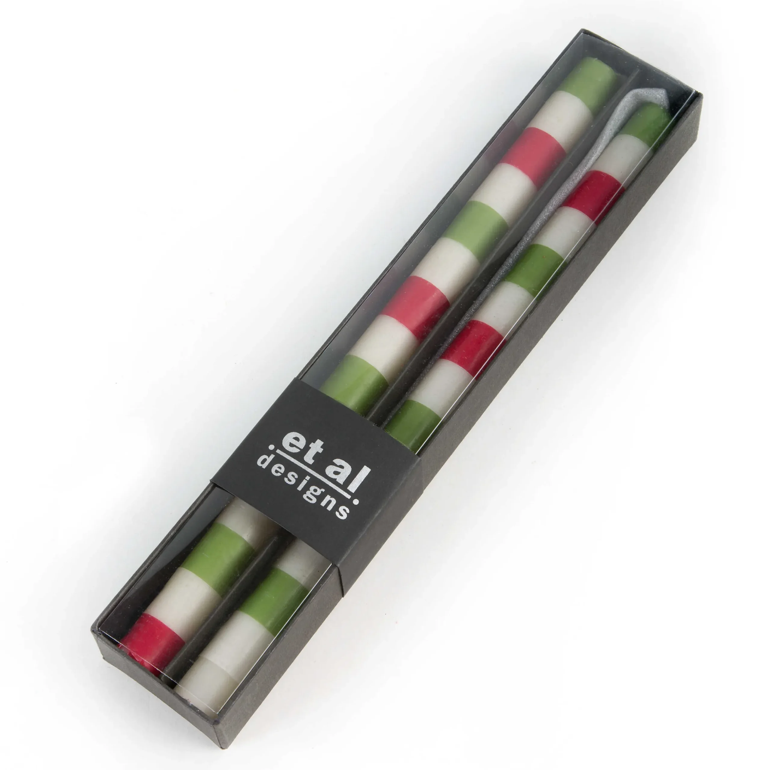 MacKenzie-Childs Multi Bands Dinner Candles - Red & Green - Set Of 2