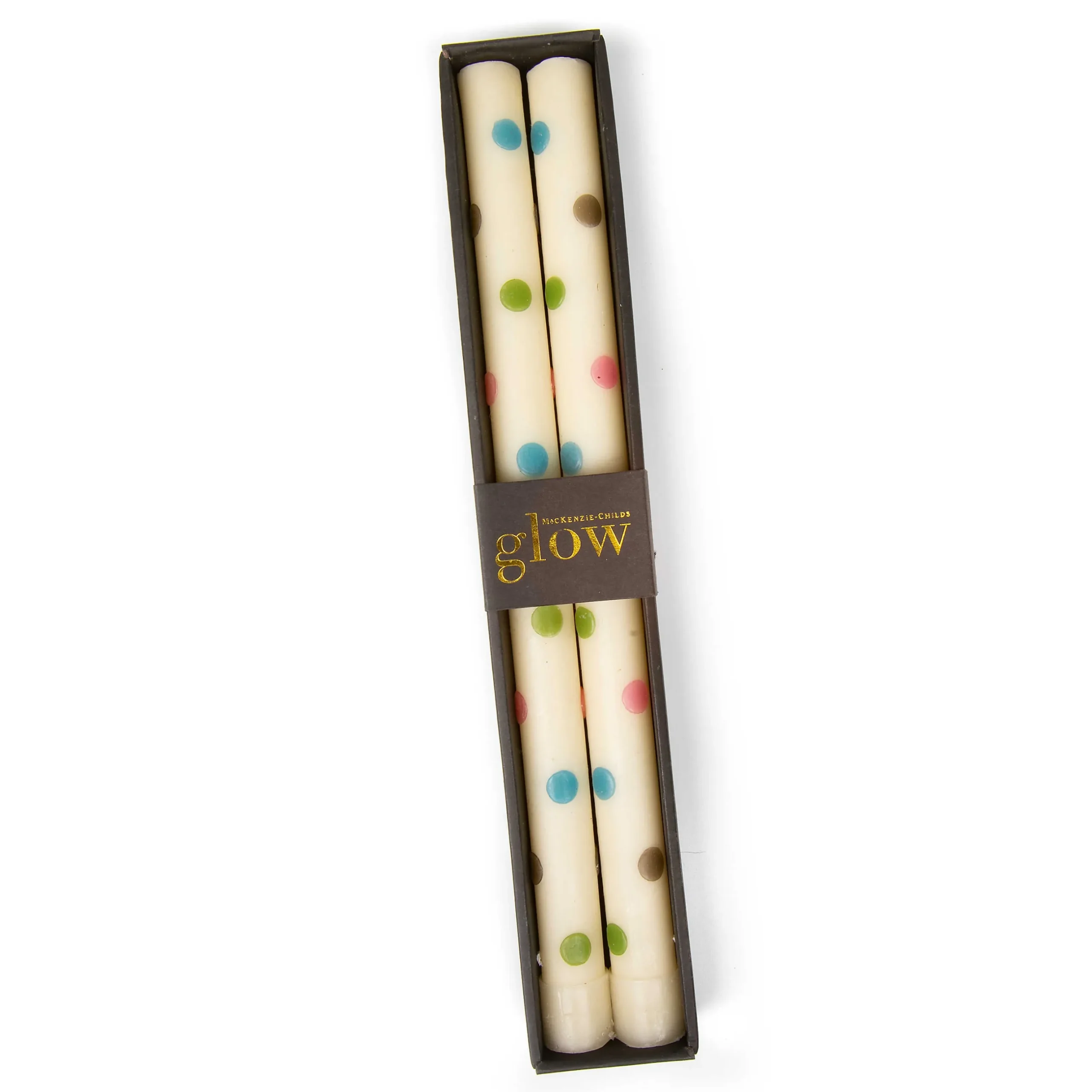 New MacKenzie-Childs Multi Dots Dinner Candles - Pastel - Set Of 2
