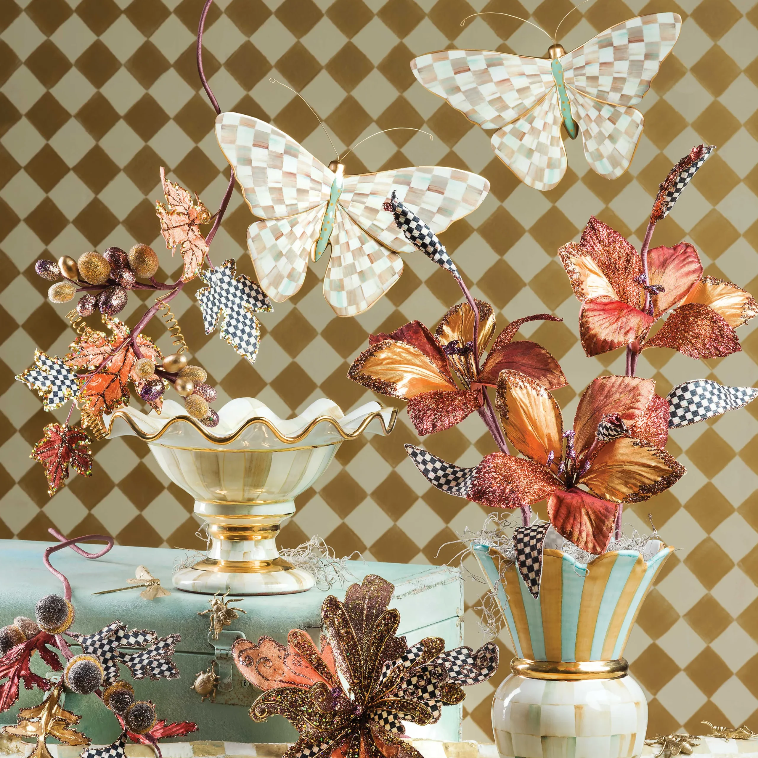 Hot MacKenzie-Childs Parchment Check Butterfly Wall Decor
