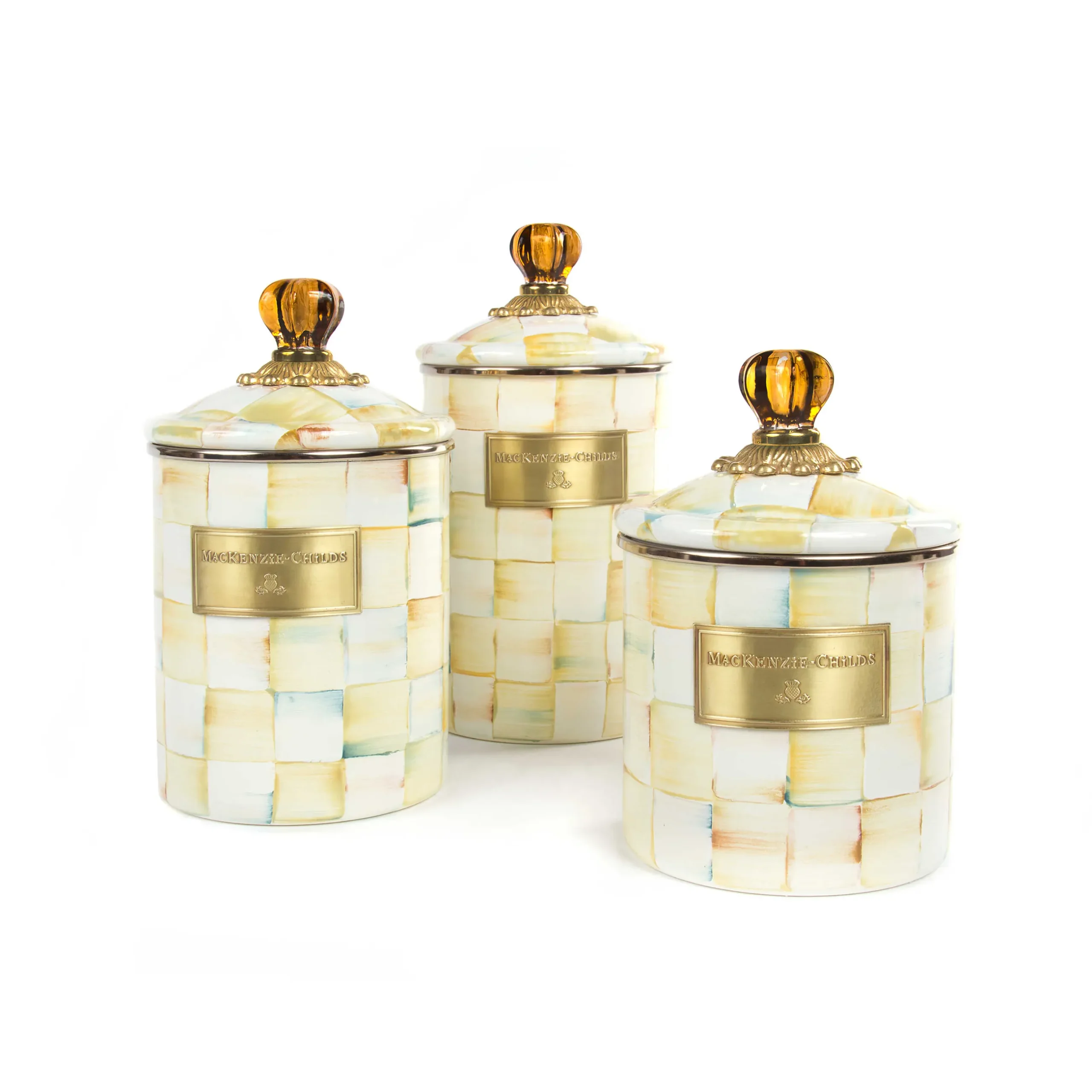 Sale MacKenzie-Childs Parchment Check Enamel Canister - Small