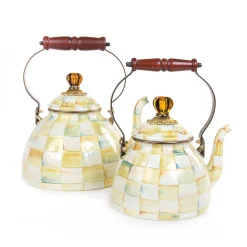 MacKenzie-Childs Parchment Check Enamel Tea Kettle - 3 Quart