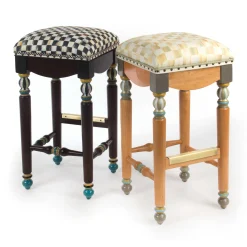New MacKenzie-Childs Parchment Check Underpinnings Bar Stool