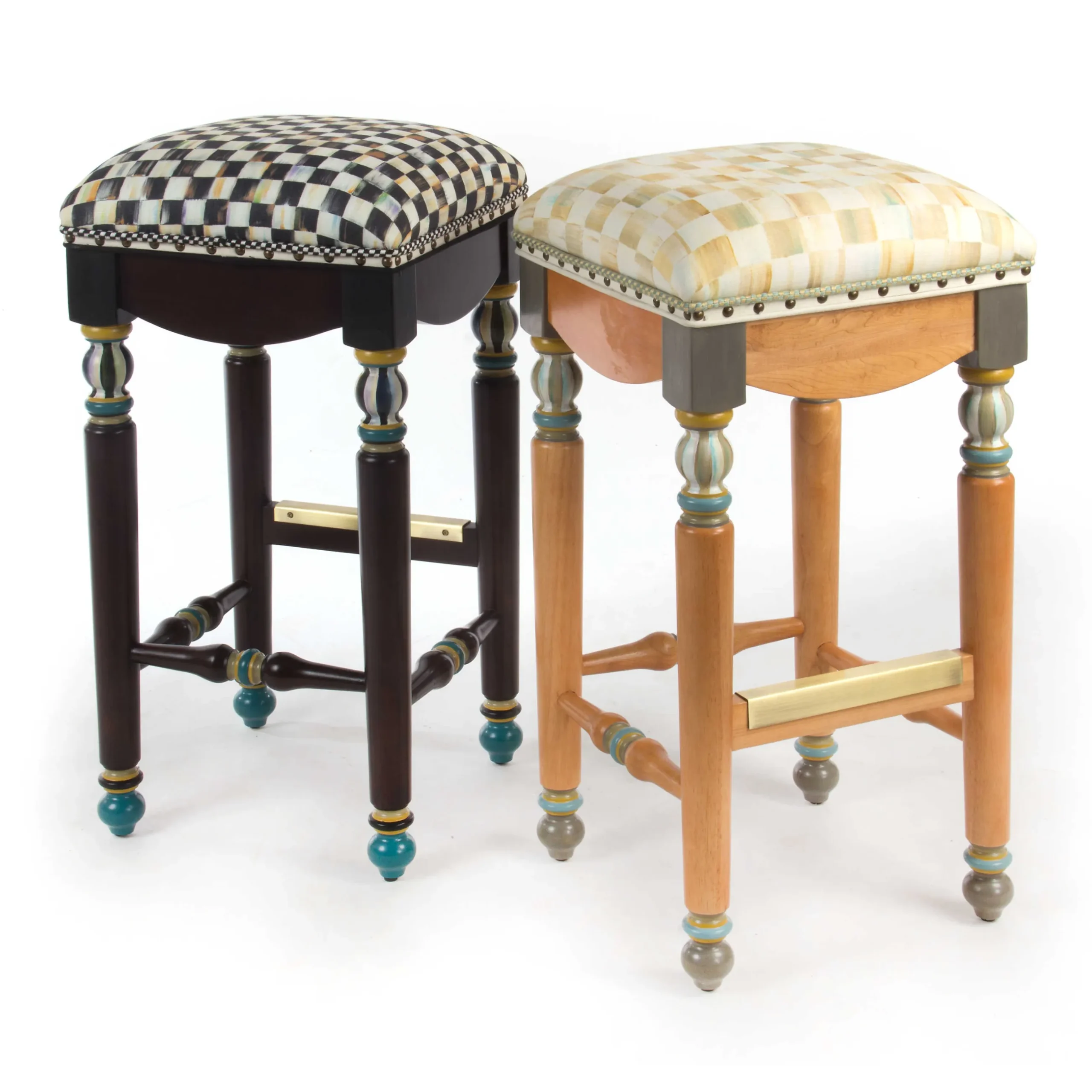 New MacKenzie-Childs Parchment Check Underpinnings Bar Stool