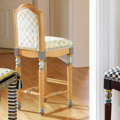 Sale MacKenzie-Childs Parchment Check Underpinnings Bar Stool With Back