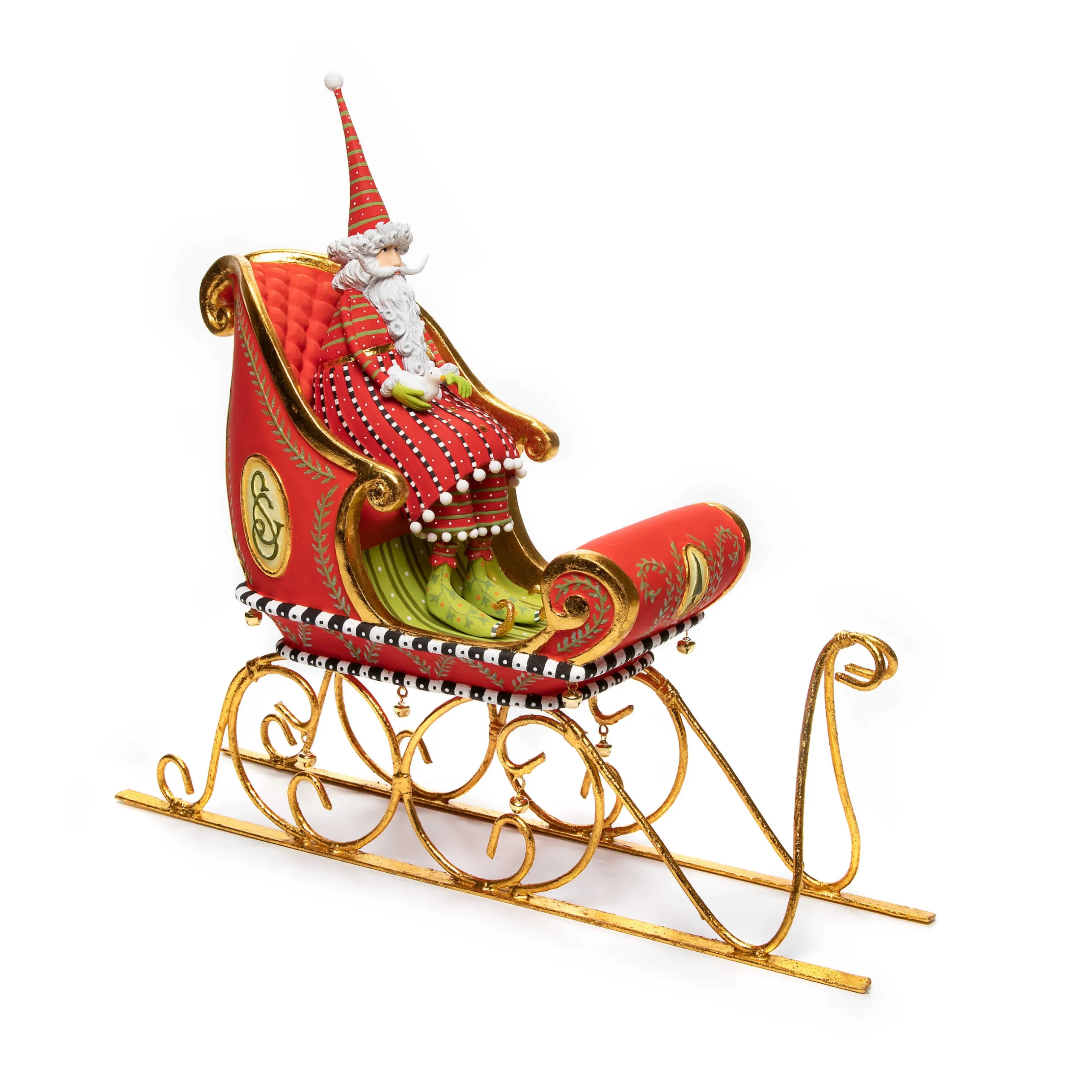 Hot MacKenzie-Childs Patience Brewster Dash Away Sitting Santa & Sleigh Figure Set