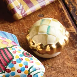 Outlet MacKenzie-Childs Petit Four Round Knob - Parchment Check